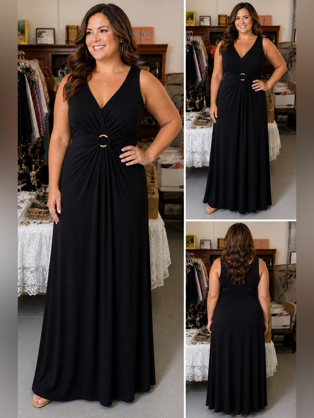 Liz Lange Black Sleeveless Maxi Dress with Twist Waist Detail